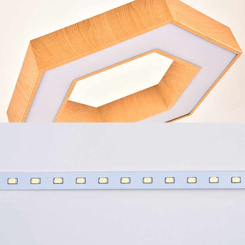 Modern Hexagon Wooden Led Flush Mount Ceiling Light In Beige - 16’/23.5’ Wide
