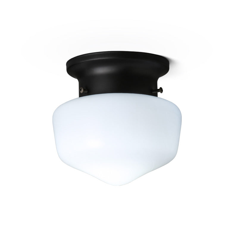 Modern Schoolhouse - White Glass Flush Mount Ceiling Light Fixture Black Finish
