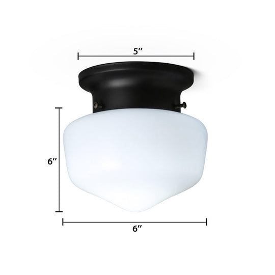 Modern Schoolhouse - White Glass Flush Mount Ceiling Light Fixture Black Finish