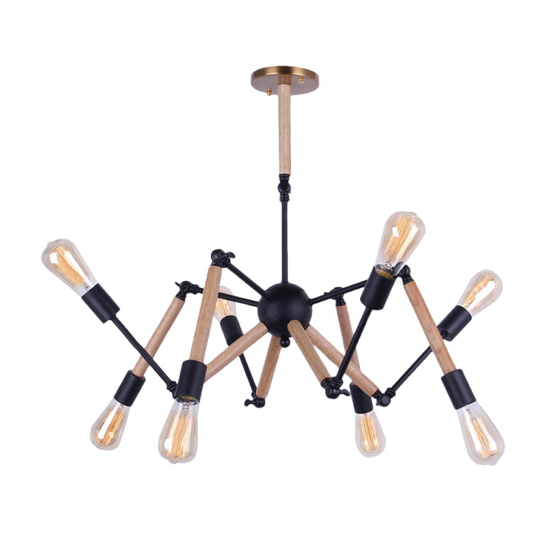 Lodge Style Chandelier Lighting - Adjustable Arm 6/8 Heads Wood And Metal Ceiling Fixture