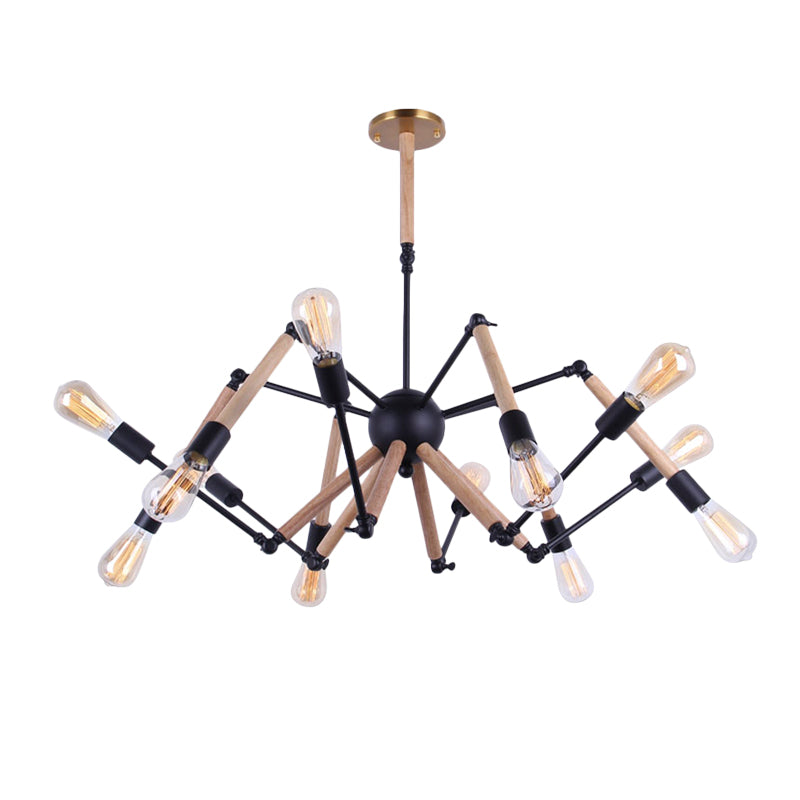 Lodge Style Chandelier Lighting - Adjustable Arm 6/8 Heads Wood And Metal Ceiling Fixture