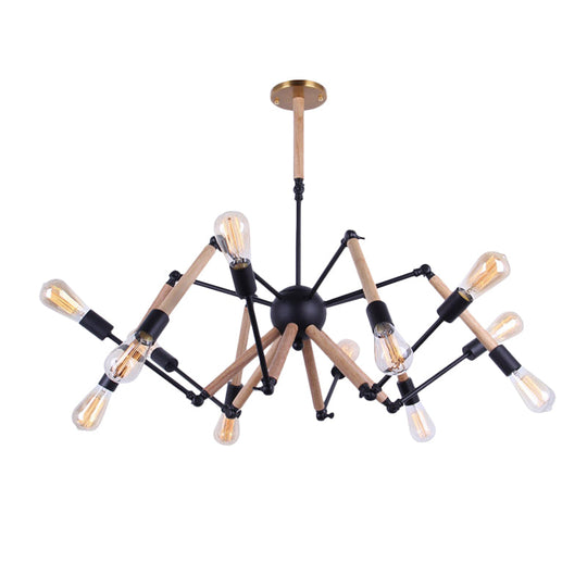 Lodge Style Chandelier Lighting - Adjustable Arm 6/8 Heads Wood And Metal Ceiling Fixture