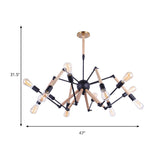 Lodge Style Open Bulb Chandelier: Adjustable 6/8-Head Wood And Metal Ceiling Light Fixture
