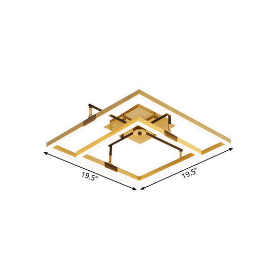 Modernist Led Metallic Flush Mount Lamp: Gold 2 - Square Semi Light In Warm/White - 19.5’/23.5’