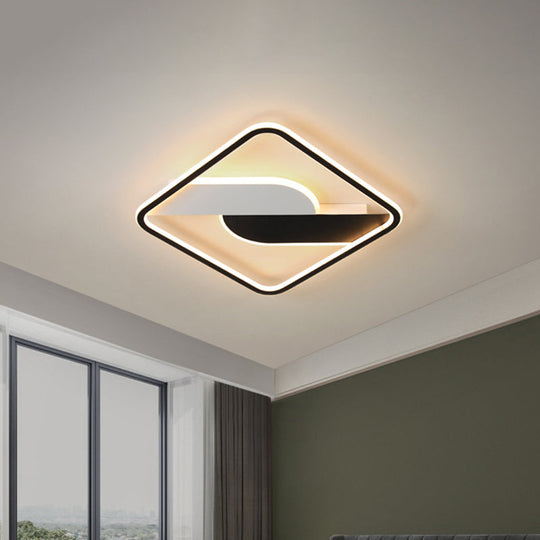 Modern Black Led Geometric Metal Ceiling Light Fixture For Living Room 16/35.5 Wide Flush Mount