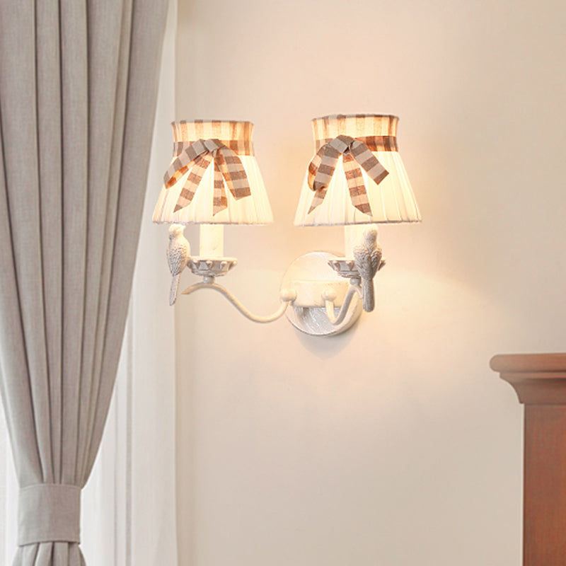 Modern Cone Fabric Wall Mount Lamp - 1/2 Heads Bird Deco White 2 /