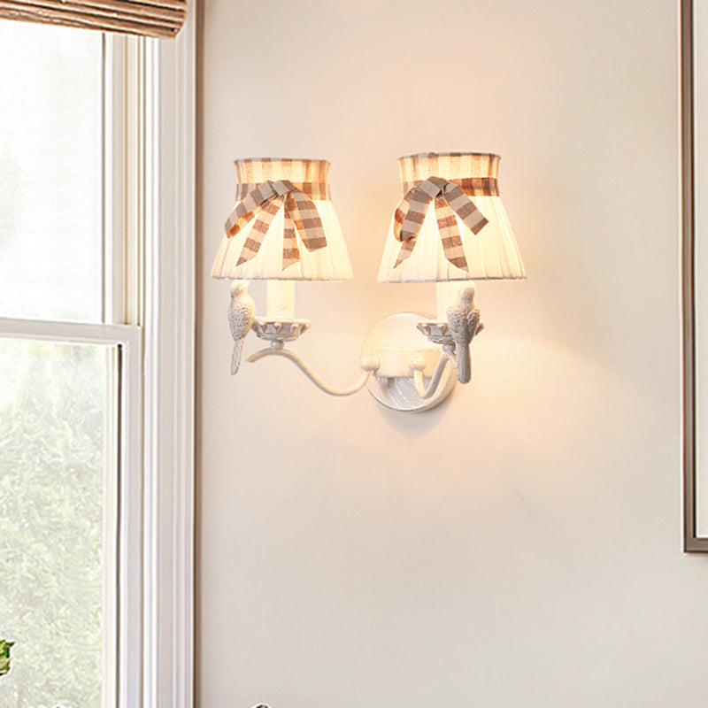 Modern Cone Fabric Wall Mount Lamp - 1/2 Heads Bird Deco White