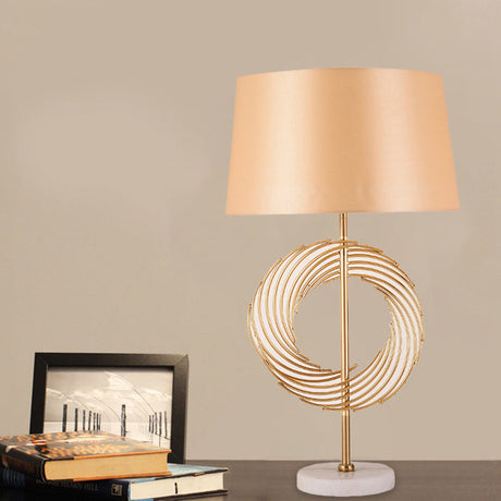 Vintage Drum Lamp - Gold Night Table Light With Ring Decor Perfect For Study Room Desk