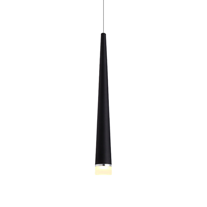 Minimalist Tapered Ceiling Light: White/Black Metal Led Pendant Fixture In White/Warm/Neutral