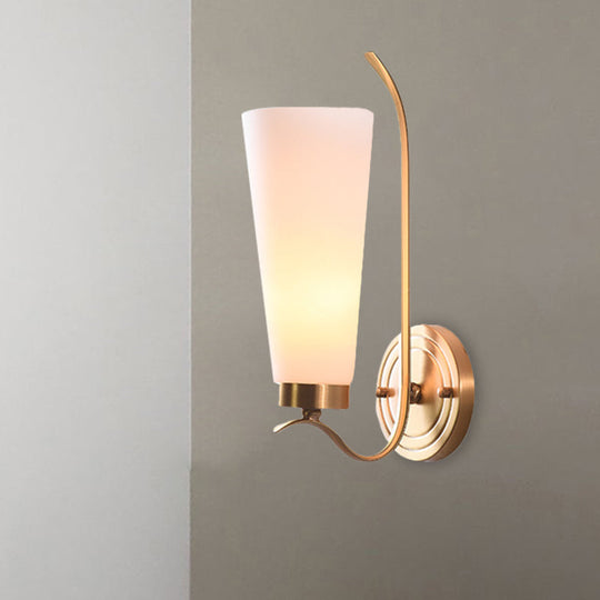 Elongated Opal Glass Wall Sconce With Brass Finish For Rustic Guest Room - 1/2-Light Fixture 1 /