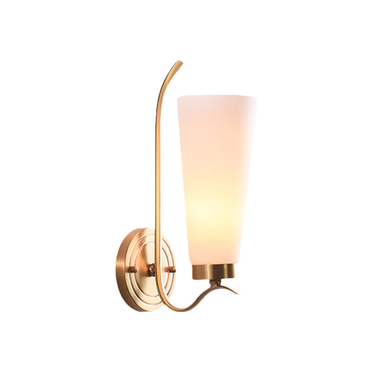 Elongated Opal Glass Wall Sconce With Brass Finish For Rustic Guest Room - 1/2-Light Fixture
