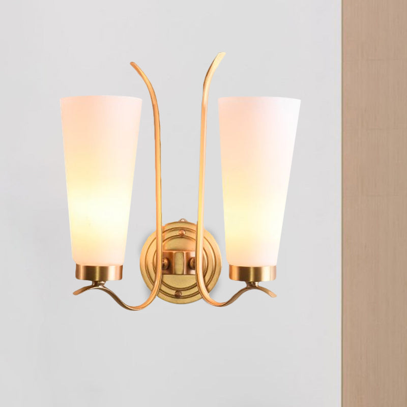 Elongated Opal Glass Wall Sconce With Brass Finish For Rustic Guest Room - 1/2-Light Fixture