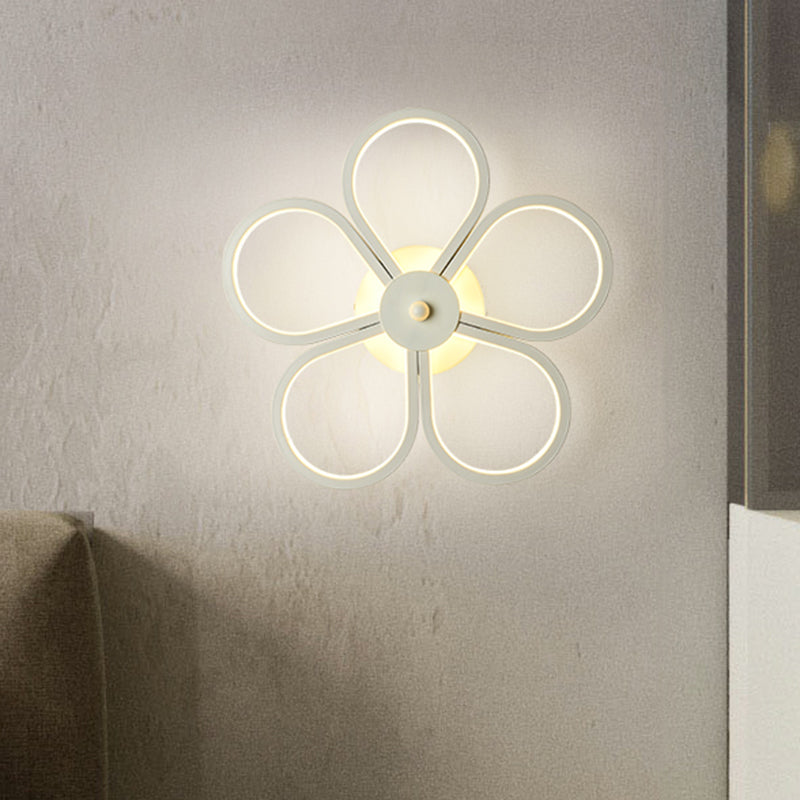 Floral Led Acrylic Wall Sconce Light Fixture White Cartoon Lighting For Bedroom