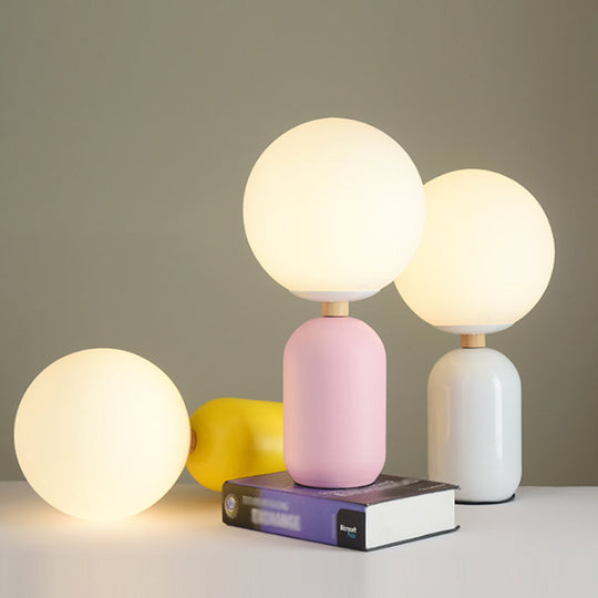 Estelle - White Global Glass Night Table Lamp Nordic 1-Bulb Grey/White/Pink Reading Book Light With