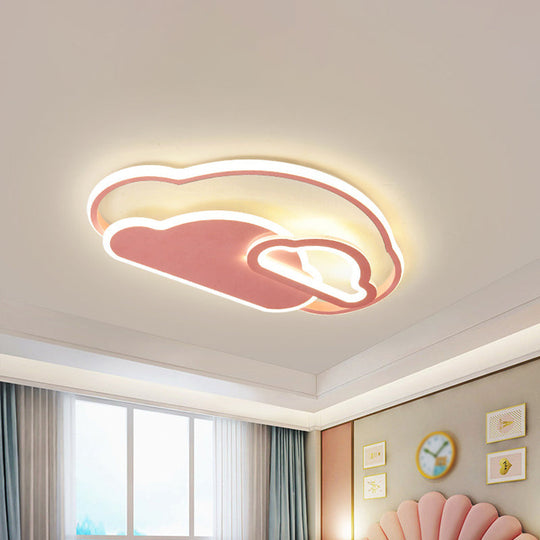 Girls’ Pink Cloud Cartoon Led Flushmount Light For Bedroom