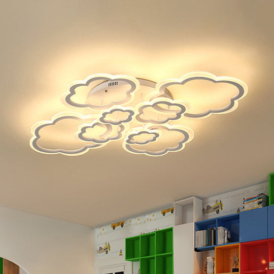 Cartoon Flush Mount Lighting: Cloud Living Room Light Fixture With Acrylic Panels White 4/8 Lights