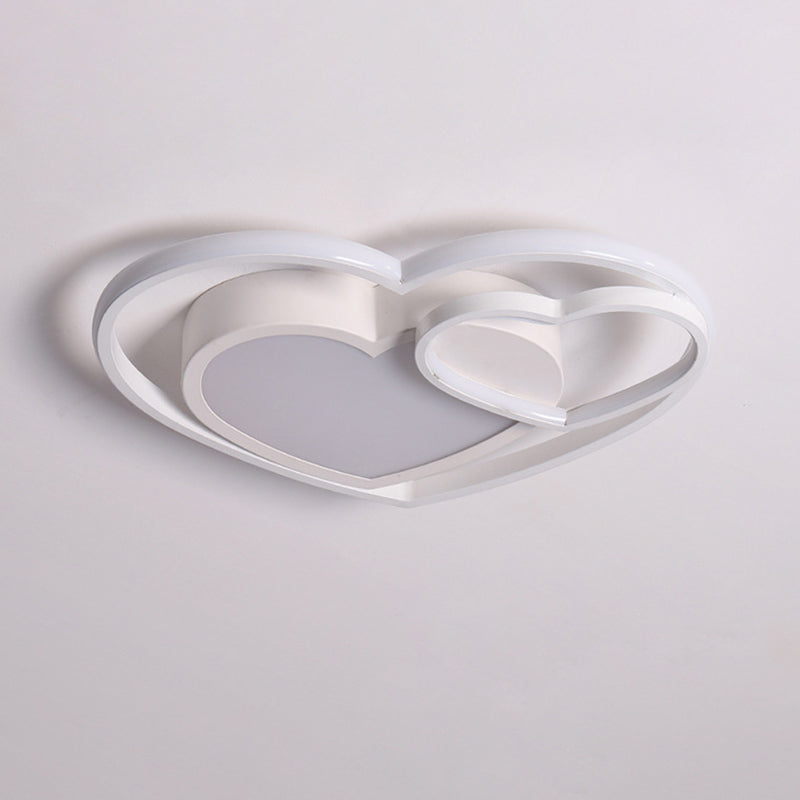 Nordic White/Pink Led Flush Mount Lamp: Loving Heart Acrylic Close To Ceiling Light For Bedroom