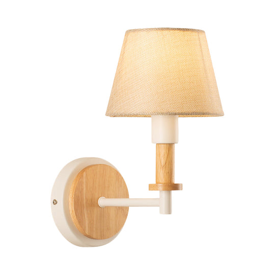 Nordic Conical Fabric Wall Mount Light With Right Angled Arm - 1-Bulb Black/White Lamp White/Beige