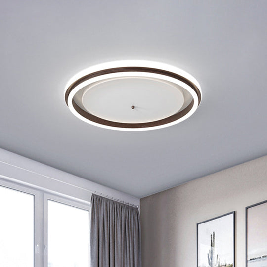Metal Round Flush Ceiling Light - Simple Gold/Coffee Led Mount Lamp 16.5’/20.5’ Width