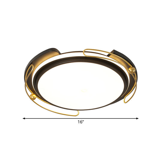 Modern Black Led Flush Mount Ceiling Light With Acrylic Shade - 16’/19.5’ Wide