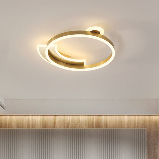 Gold Halo Ring Led Flushmount Ceiling Lamp - Modern Metal Dining Hall Lighting 18’/26’ Width