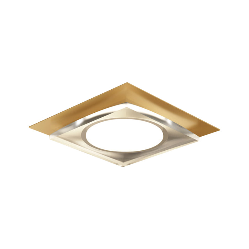 Modern Black/Gold Led Ceiling Light For Hallway - Metallic Geometric Flush Mount With Warm/White