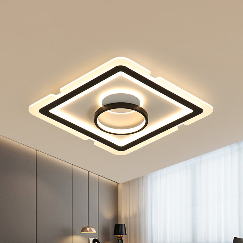 Sleek Black Square Flush Led Ceiling Light Fixture Ideal For Dining Room 16’/19.5’ Wide / 16’