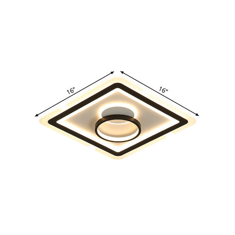 Sleek Black Square Flush Led Ceiling Light Fixture Ideal For Dining Room 16/19.5 Wide