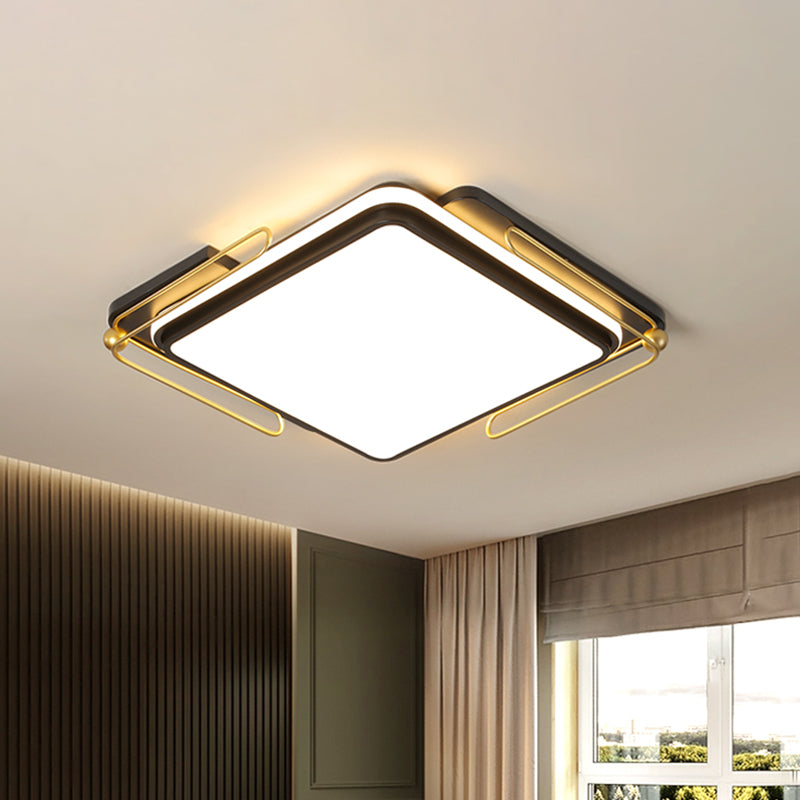 Modern Black Led Ceiling Light With Square Acrylic Shade - Flush Mount Lamp (16’/19.5’ Wide) / 16’