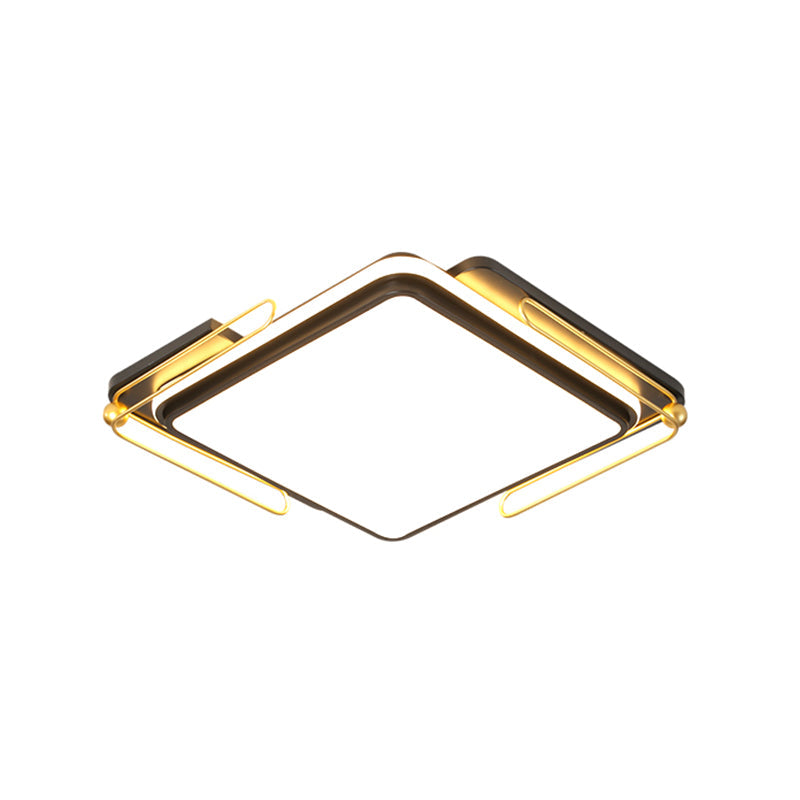 Modern Black Led Ceiling Light With Square Acrylic Shade - Flush Mount Lamp (16’/19.5’ Wide)