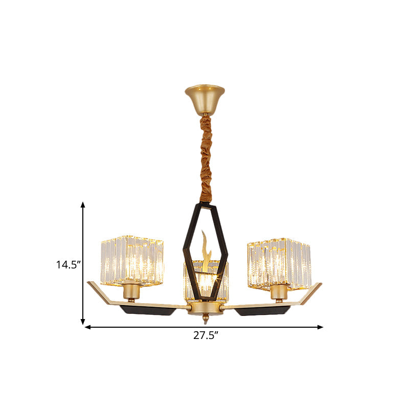 Simplicity Gold Chandelier Ceiling Light With Crystal Prisms Shade - 3/6/8 Heads
