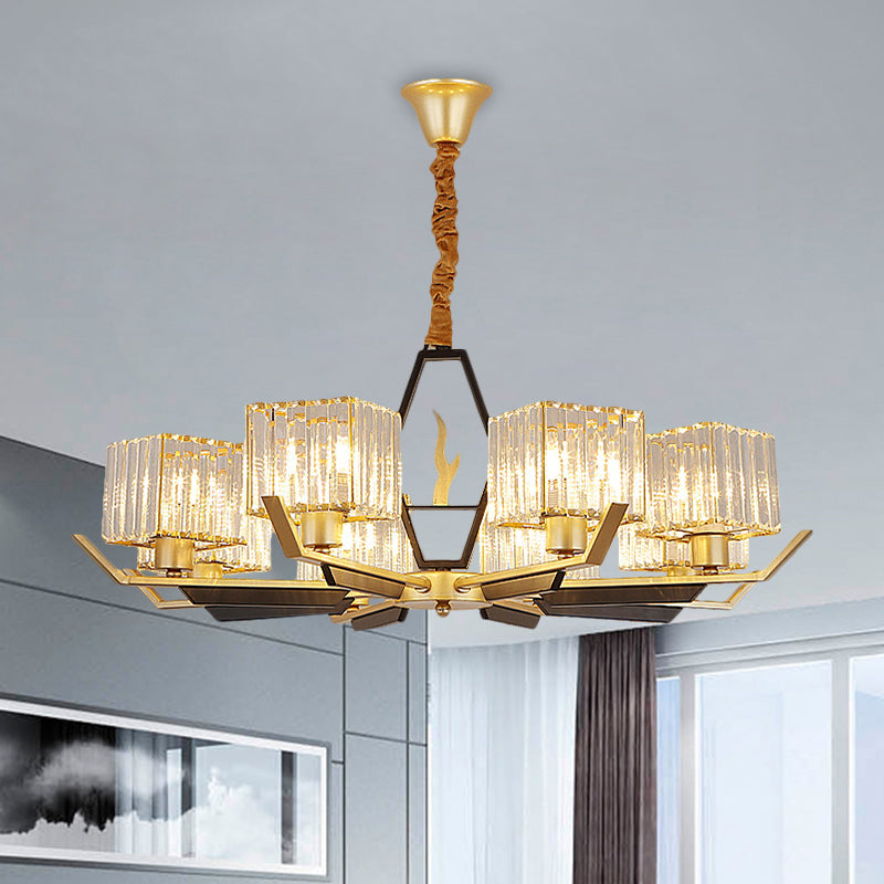 Simplicity Gold Chandelier Ceiling Light With Crystal Prisms Shade - 3/6/8 Heads