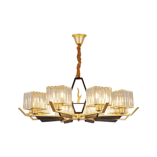 Simplicity Gold Chandelier Ceiling Light With Crystal Prisms Shade - 3/6/8 Heads