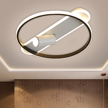 Modern Led Metallic Ceiling Lamp With Spotlight Design In Black Hoop And Oblong Flush Mount