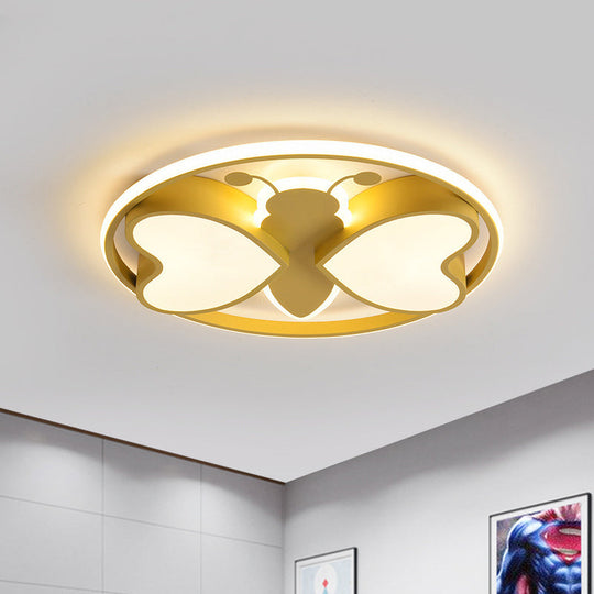 Modern Led Flush Mount Ceiling Light Fixture With Pink/Blue/Gold Bee Figure Design Gold