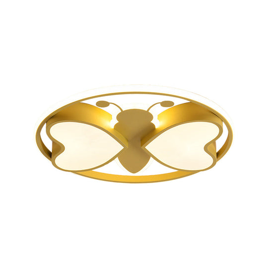 Modern Led Flush Mount Ceiling Light Fixture With Pink/Blue/Gold Bee Figure Design