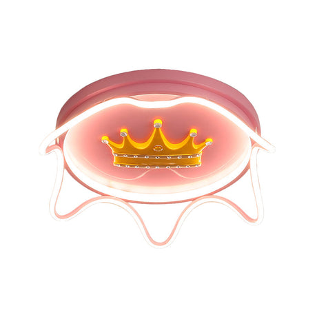 Contemporary Round Led Flush Mount Ceiling Lamp For Nursery Room In Pink/Gold