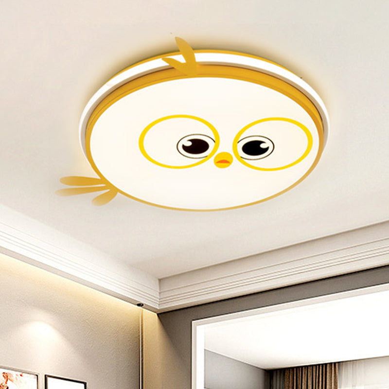 Modern Led Flush Ceiling Light For Kid’s Room With Colorful Chick Face Design Yellow
