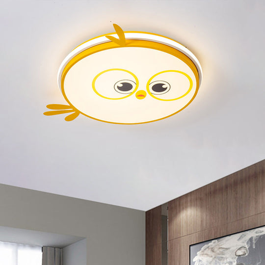 Modern Led Flush Ceiling Light For Kid’s Room With Colorful Chick Face Design