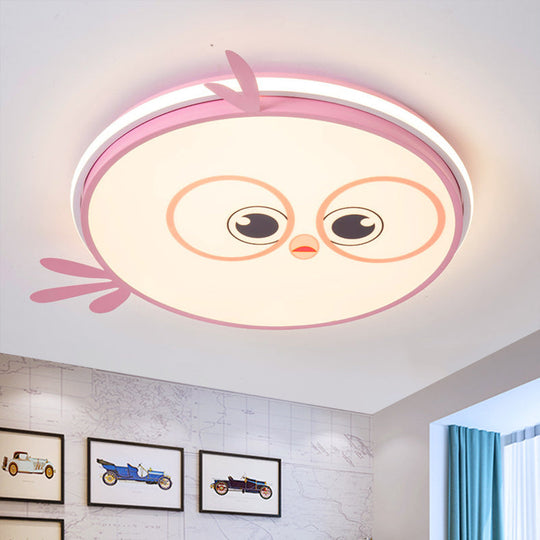 Modern Led Flush Ceiling Light For Kid’s Room With Colorful Chick Face Design Pink