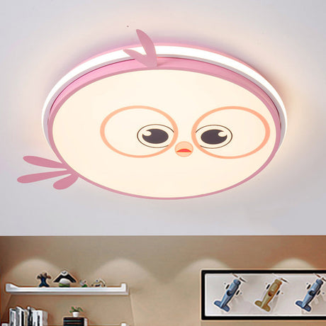 Modern Led Flush Ceiling Light For Kids Room With Colorful Chick Face Design