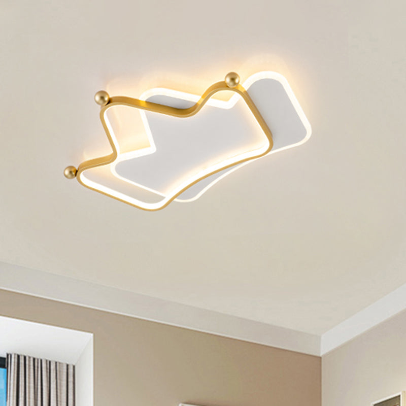 Contemporary Led Gold Flush Mount Ceiling Light With Overlapped Crown And Metallic Finish