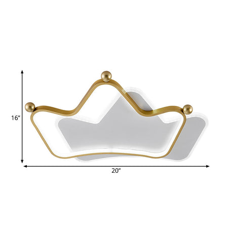 Contemporary Led Gold Flush Mount Ceiling Light With Overlapped Crown And Metallic Finish