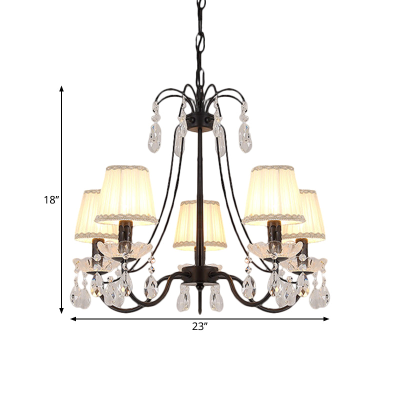 Contemporary Cone Hanging Chandelier With Crystal Droplets - Black Finish For Restaurant Down