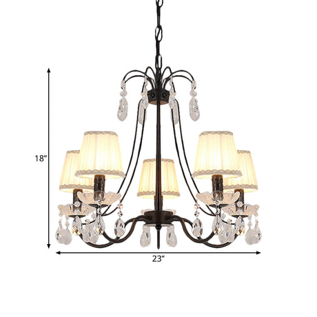 Contemporary Cone Hanging Chandelier With Crystal Droplets - Black Finish For Restaurant Down