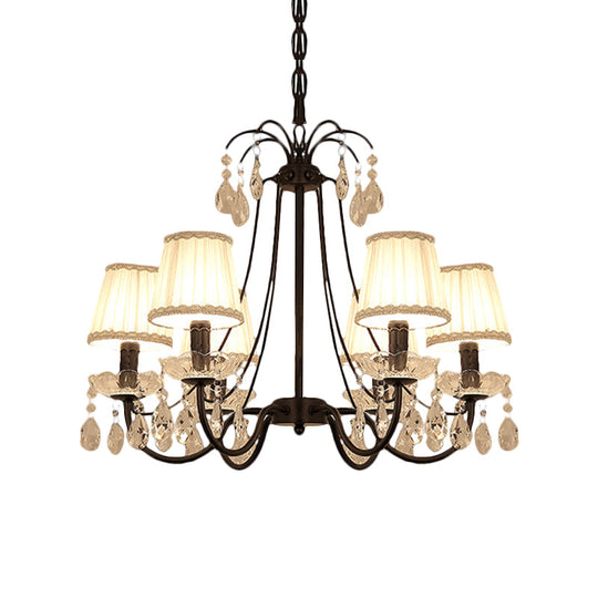 Black Modernist Cone Hanging Chandelier - Fabric 5/6/8 Bulbs Restaurant Down Lighting With Crystal