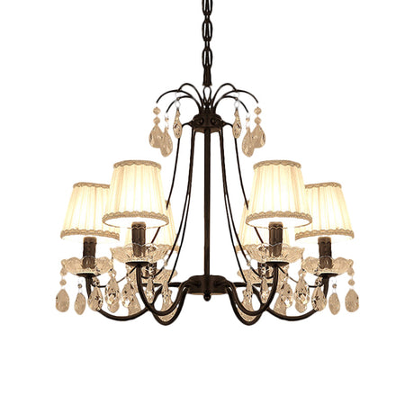 Contemporary Cone Hanging Chandelier With Crystal Droplets - Black Finish For Restaurant Down