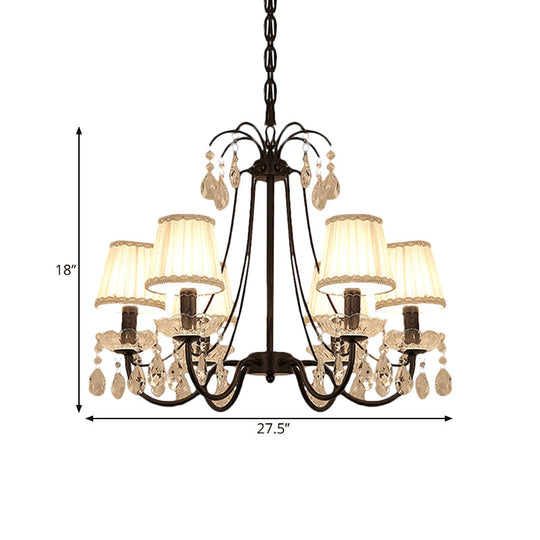 Black Modernist Cone Hanging Chandelier - Fabric 5/6/8 Bulbs Restaurant Down Lighting With Crystal