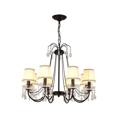 Contemporary Cone Hanging Chandelier With Crystal Droplets - Black Finish For Restaurant Down