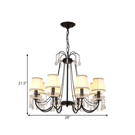 Black Modernist Cone Hanging Chandelier - Fabric 5/6/8 Bulbs Restaurant Down Lighting With Crystal